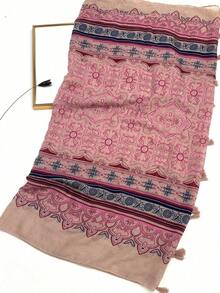 1pc Simple Printed Scarf, Lightweight & Breathable Tassel Shawl, Elegant & Fashionable Design For Women, Versatile Silk Scarf For Spring/Summer, Outdoor Sun Protection Beach Wrap, Headscarf For Dress - 咖啡棕色 - 查看 4