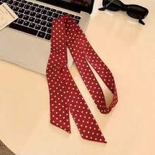 Korean Long Black And White Polka Dot Silk Scarf, Spring And Summer New Neck Scarf, Decorative Versatile Temperament With Shirt Streamer - màu đen - Xem 8