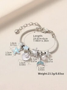 1pc Elegant & Cute Ocean Style Seashell, Starfish, Fish Tail Beaded Bracelet, Suitable For Women's Daily, Casual, Party, Beach Wear - Multicolor - View 3
