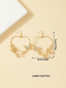 1pair Fashionable & Personalized Bamboo Knot Butterfly Shaped Rhinestone Detail Earrings For Women, Suitable For Daily Wear, Parties And Festivals Gifting - Yellow Gold - View 8