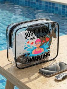 "Nur ein Mädchen, das Schwimmen liebt" Aufdruck PVC Schwimm-Aufbewahrungstasche, Badeanzug Aufbewahrungstasche, PVC Reise-Organizer Tasche mit Reißverschluss - leicht, farbbeständig, Make-up & Kulturtasche für Frauen & Mädchen - Verschiedenfarbig - Übersicht 6