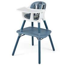 4 In 1 Baby High Chair Convertible Toddler Table Chair Set With PU Cushion Beige/Gray/Brown/Pink - Màu xanh lam - Xem 7