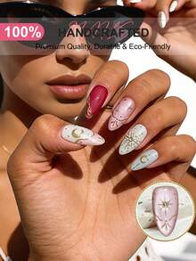 10pcs Handmade Nail Art Stickers, DIY French Manicure Set, Medium Almond-Shaped Nail Strips, Embedded 3D Sparkling Rhinestones, Golden Starry Sky Design, Classic Full Coverage Style, Reusable, Suitable For Women And Fashionable Girls For Dates, Parties. Daily Manicure Supplies, Girl Gifts, Holiday Party Gifts, Manicure Set, Nail Art, Nail Supplies, Holiday Travel Matching. Nail Art DIY, Nail Supplies. Nails - Multicolor - View 9