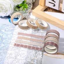 8 Roll Vintage Floral Washi Tape Set, Decorative Masking Tape For DIY Crafts, Scrapbook & Junk Journal Supplies - 棋盤格圖案 - 查看 6