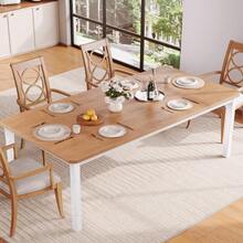 Mesa de cocina de madera de 79 pulgadas de largo para 6-8 personas, mesa de comedor industrial con estructura metálica resistente, mostrador rectangular para cenar, cocina, comedor - 2m - Blanco + Color Imitación Madera - Ver 1