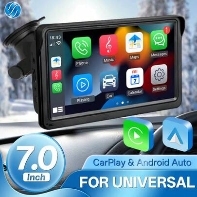 7 Inch Portable Car Audio Video Player, HIPPCRON Wireless CarPlay Android Auto Touch Screen Car Stereo With Sun Visor, TF Card/AUX/MirrorLink, Dash Mounted, Lighter Plug, Optional Backup Camera