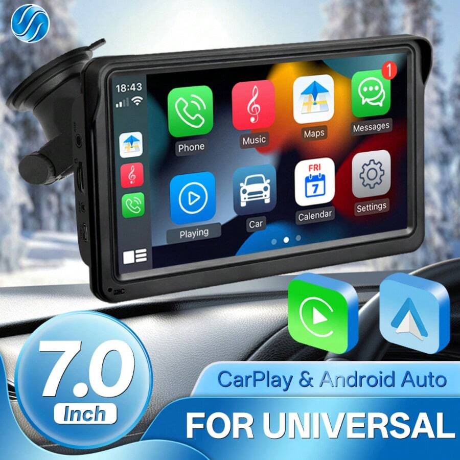 Đầu phát âm thanh xe hơi không dây CarPlay Android Auto màn hình cảm ứng IPS 7 inch, đa năng, di động