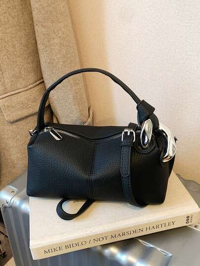 New Fashion Waterproof PU Zipper Closure Handbag, Square Shape, Wine Red Color, Pendant Decor Design, Adjustable Detachable Strap For Shoulder/Crossbody/Top Handle Use, Suitable For Daily, Shopping, Work, Travel And Party. Perfect Gift For Valentine's Day, Thanksgiving, Halloween, Christmas