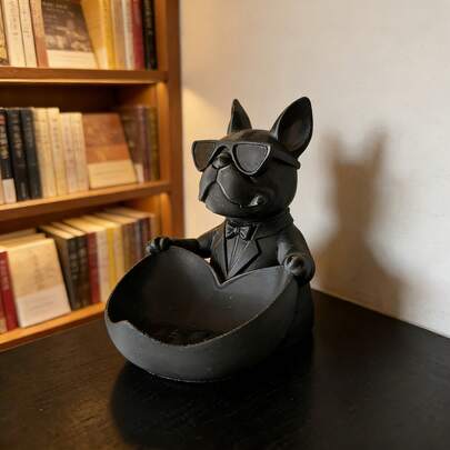 3D打印酷炫斗牛犬时尚眼镜笔筒及收纳整理架，大容量桌面笔筒，多功能托盘，可放置钥匙、硬币、耳环、戒指等，适用于客厅、玄关、办公桌装饰，坚固防倾倒