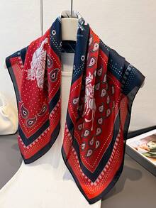 1件复古斑马纹缎面围巾头带，多功能仿丝围巾披肩，适合女性旅行、度假、休闲、头饰、日常通勤、时尚手提包装饰 - FG400-1 黑紅色 - 查看 6