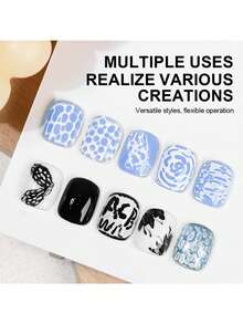 Limegirl 黑白戳戳凝胶指甲油，含专业戳戳底胶，多功能彩绘美甲设计，蕾丝字母波浪花朵美甲DIY家居 - 彩色 - 查看 7