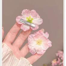 5pcs Sweet Pink Flower Hair Clips, New Seaside Floral Hairpins, Atmosphere Bangs Clips, Fairy-Like Holiday Style - Multicolor - View 8