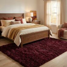 Super Soft Shaggy Area Rug For Living Room, Thick Fuzzy Rug For Bedroom, Kitchen, Bathroom, Modern Decor Aesthetic, Upgrade Non-Slip Fluffy Carpet, Ideal Gift For Valentine's Day Housewarming, Easter, Dry Clean Only, With 4 Carpet Stickers, Burgundy Red - Rượu vang đỏ - Xem 7