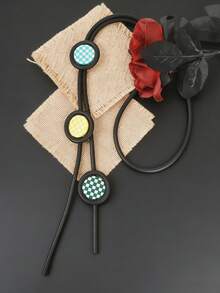 MARLIWOO 1pc Retro Checkerboard Wooden Geometric Pendant Necklace, Minimalist Daily Fashion Jewelry For Women - Black - View 4