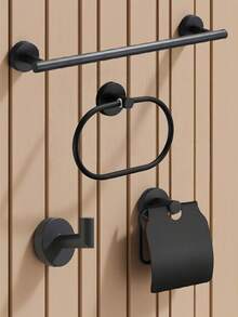 1 pieza Toallero de baño de acero inoxidable con instalación por taladro, portarrollos, barra de almacenamiento multifuncional, talla grande estable - Negro americano - Ver 3