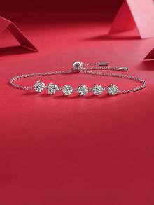 Un encantador brazalete de plata de ley 925 con moissanita para mujer, regalo perfecto para bodas, propuestas, fiestas de aniversario y el Día de San Valentín - Plateado - Ver 6