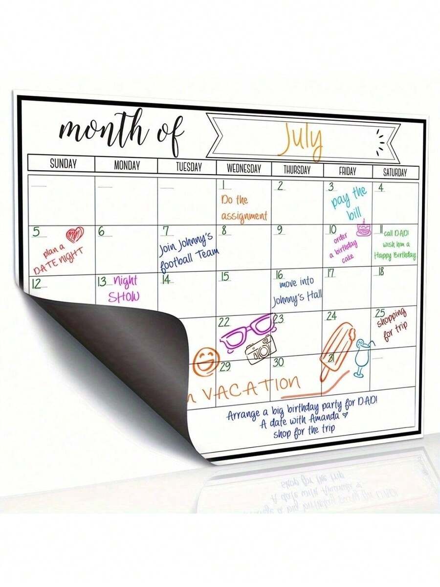 1pc Magnetic Fridge Calendar Planner - Strong Magnetic Back, Smooth Surface For Easy Writing, Two Size Options, Practical Event Reminder Board, Durable Whiteboard - Suitable For Kitchen Organization, Meal Planning, Family Schedule, Daily Reminders And Notes On Fridge, Kitchen Tools; Refrigerator; Kitchen & Dining; Home Decor; Holiday Gift