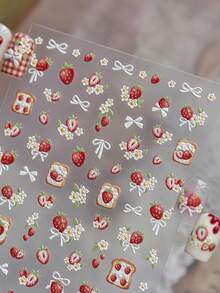 1 pieza Pegatina en relieve 5D, estilo primaveral europeo y americano con diseño de fresa, flor y lazo para decoración de uñas - Multicolor - Ver 2