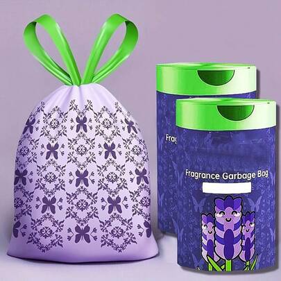 100 túi rác có dây rút, mùi oải hương, dày dặn, kích thước lớn, đa năng, làm từ polyethylene mật độ cao, có khả năng chống muỗi, thích hợp cho nhà bếp, phòng tắm, phòng ngủ, phòng khách và nhà vệ sinh.