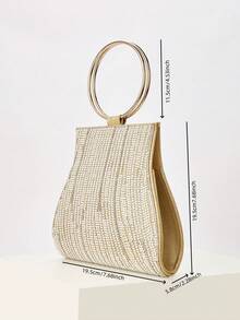 Gold Rhinestone Beaded Clutch With Metal Ring Handle - Gold - View 4