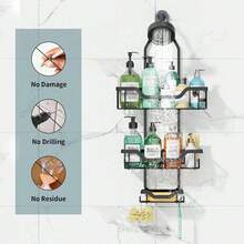 Shower Caddy Hanging, 3 Tier Rustproof Shower Organizer, Shower Rack With Baskets/Soap Basket, Hooks For Razor/Sponge, No Drilling Bathroom Organizer Over Showerhead - Black - Black - View 4