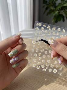 1片白色花朵3D珍珠美甲贴纸，DIY 3D自粘美甲饰品贴花，Y2K风格美甲配件美甲贴纸 - 彩色的 - 查看 5
