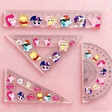 MY LITTLE PONY 4pcs Transparent Ruler Set - Cartoon Design Multifunctional Measuring Tool, This Is A 4-In-1 Geometry Tool Kit Containing A Triangle, Protractor, Ruler And Straight Ruler. Made Of Durable PVC Material With Precise Markings - Multicolor - View 2
