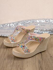 Giày sandal đế xuồng mùa hè mới dành cho nữ, sandal cao gót thoải mái phong cách bohemian. - Màu be - Xem 2
