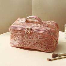 大容量化妆品及洗漱用品收纳包 - 优雅蕾丝拉链化妆包，宽敞旅行化妆包，男女通用，化妆间装饰 - 彩色 - 查看 15