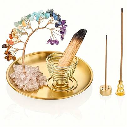 5.5-Inch Crystal Tree Incense Holder, Palo Santo Incense Stand, Sage Burner With Ash Tray, Suitable For Stick, Coil & Cone Incense, Decor For Yoga Studio & Home, Ideal Gift For Holidays