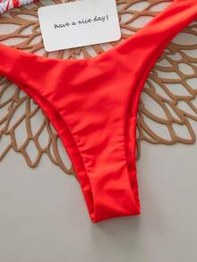 Bộ 2 áo tắm bikini nữ họa tiết da báo màu trơn, hở lưng, gợi cảm, thích hợp cho bãi biển, khu nghỉ dưỡng, sân khấu và buổi hòa nhạc trong kỳ nghỉ hè. - trái cam - Xem 4