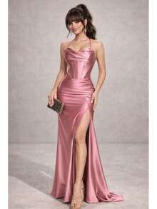 Bridesmaid Dress For Graduation Party Guests Royal Navy Terracotta Rose Serenity Marsala Emerald Green Mint Green Nude Or Lilac - 乾枯玫瑰色 - 查看 1
