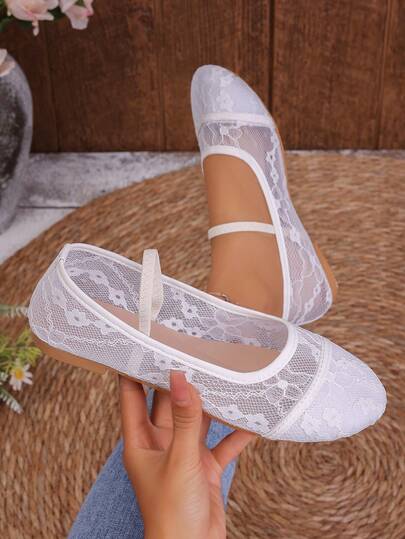 Women's Outdoor Casual Beach Vacation Flat Comfortable Breathable Mesh Mary Jane Ballet Shoes With Flower Decor