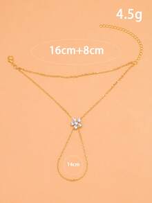 1 pièce Bracelet chaîne couvrant les doigts à motif floral pour le printemps/été, design de niche minimaliste, convient comme cadeau, bracelet floral en cristal - fleur - Voir 3