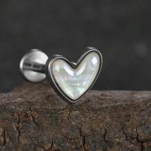 1PC ASTM F136 Titanium White Shell Heart Flat Back Labret Piercing Studs Monroe Lip Nose Helix Cartilage Tragus Lobe Stud Threadless Piercing Body Jewelry 16G/18G - Heart-shaped - View 27