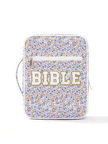 1pc Women's Bible Cover Set, Large Quilted Bible Sleeve With Handle, Floral Pattern Storage Bag, Velvet Letter Quilted Bible Tote Bag, Tablet Storage Bag, Portable Stationery Organizer, Suitable For Girls Bible Study Supplies, Christian Women's Gift, Letter Patchwork Bible Cover Soft Zipper Tote Bag, Unisex Church Bag, Book Storage, Religious Gift (Includes Bag Only, No Pen, Notebook Or Sticky Notes) - Multicolor - View 18