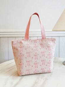 Fashionable Portable Tote Bag Thickened Cute Bow & Heart Print Handbag Travel Bag - Pink - View 4
