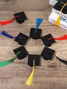 12pcs Mini Graduation Cap Tassels Bottle Cap Decor, Felt Made Colorful Tassel Mini Graduation Cap Miniature Graduation Party Decorations - Multicolor - View 11