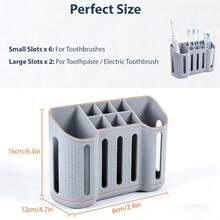 Organizador de baño de 6 ranuras y 2 compartimentos para cepillo de dientes eléctrico, afeitadora, pasta de dientes, color gris - Multicolor - Ver 7
