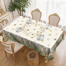 1 pieza Mantel de fiesta de primavera/verano con tema de Pascua, diseño impreso con casa de conejo, huevos, corona de margaritas, rectangular/redondo, con borde en relieve, estilo rústico, perfecto para decoración de Pascua y primavera, regalo de Pascua, ideal para fiestas interiores/exteriores y decoración del hogar, decoración rústica - Multicolor - Ver 12