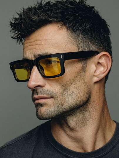 1副男士黑色方形PC框复古纯色铆钉休闲百搭街头风时尚眼镜