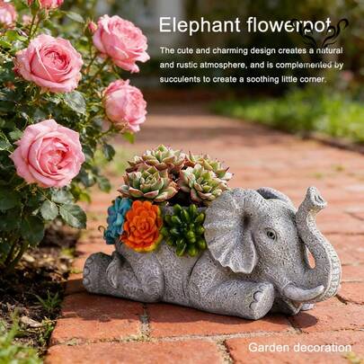 Pot de fleurs succulentes en forme d'éléphant mignon - Une petite plante verte apaisante pour le bureau. Pot de plante pour la décoration de balcon extérieur, jardin, cour ou pelouse. Élément de décoration de bureau et de maison créatif. Cadeau de fête original.
