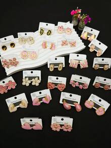 4PCS/14PCS/28PCS The Fashionable Bohemian Style Earrings With Asymmetrical Design Featuring Elegant Flower Patterns, The Fresh And Colorful Sweet Earrings Set, Are Suitable As Jewelry Gifts For Daily Wear, Weddings, Parties And Vacations. Give Them To Your Good Friends! - Multicolor - View 5