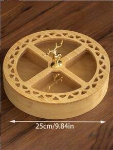 1pc 4-Compartment Round Divided Fruit Plate, Multifunctional Dessert Display Tray, Bamboo & Wood Platter, Smooth Rounded Edges, Sturdy & Durable Round Plate, Home Party Serving Tray, Kitchen Dining Tableware - Deer-shaped Divided Fruit Platter - View 13