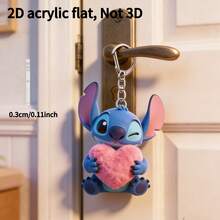 2D Graphic Design, Stitch Holding Heart Acrylic Keychain, 3D High-Definition Printing, Durable. Suitable For Car Keys, Backpacks, Wallets, Etc., And Also A Great Gift. Can Be Used As Furniture Decor And Home Decoration. Perfect Gift For Valentine's Day, Ramadan, Holidays And Daily Use. Keychain Accessory, Fun And Interesting. - Multicolor - View 6