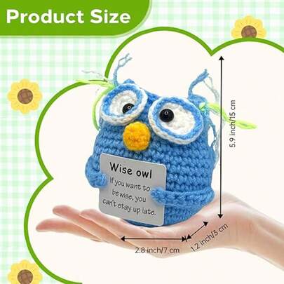 1pc Handmade Crochet Mini Dolls With Positive Cards, Creatively Cute Crochet Dolls For Friends, Family Gatherings, Christmas, Decoration, And Encouragement Gifts (Blue Owl), On Desks, Bookshelves, And Bedside Tables. Whether At Home, In The Dormitory, Or In The Office, It Is Both An Inspiring Companion And A Charming Decorative Element, Adding Warmth And Personality To Any Space