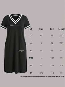 Elegante vestido de verano para mujer, suelto y sencillo con cuello en V y manga corta con abertura en el dobladillo - Negro - Ver 4