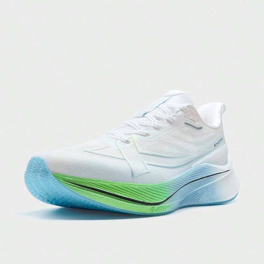 XTEP 男士休闲经典白/粉蓝色跑步鞋，适合日常穿着 - 經典白/微波藍 - 查看 1