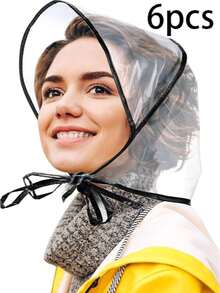 6pcs Women's Rain Hat With Sun Visor, Transparent Waterproof Plastic Rain Hat (Extra Thick) - Rain Cover - View 6