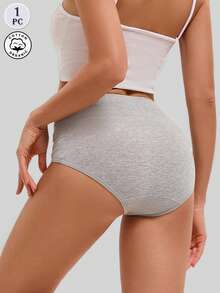 Secret Verse 1 pieza Ropa interior de mujer de cintura media 100% algodón, pantis sólidos cómodos y transpirables - Gris Claro - Ver 6